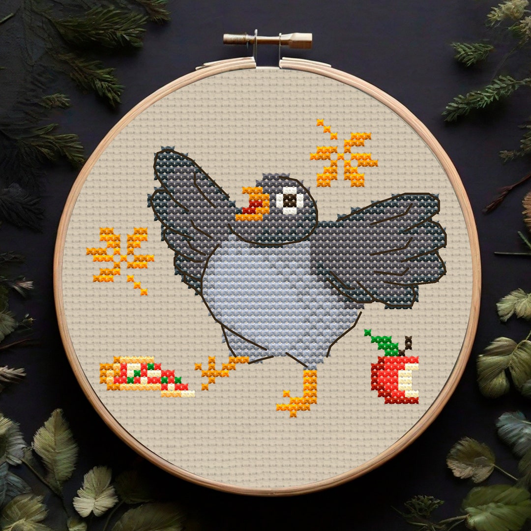 Crazy Pigeon Cross Stitch Pattern PDF, Funny Bird Embroidery Design ...