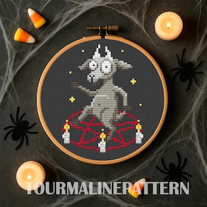 Spooky Goat Cross Stitch Pattern PDF, Mini Halloween Embroidery with Witchy Vibes, Dark Cottagecore Stitch for Goat Lovers and Autumn Decor