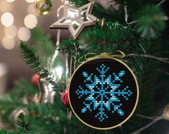 Small snowflake cross stitch ornament Mini cross stitch pattern PDF Christmas tree ornaments Snowflake embroidery design