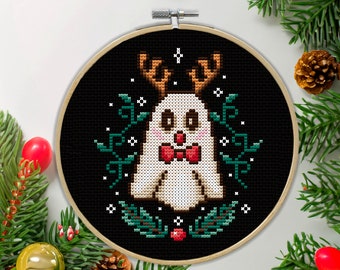 Reindeer Ghost PDF Cross Stitch Pattern, Gothic Christmas Art for Home Decor