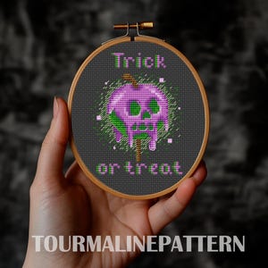 Witchy Halloween Apple Cross Stitch Pattern PDF, Enchanted Apple and Skull Embroidery, Fun and Spooky Stitching for Dark Cottagecore Decor