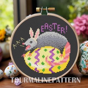 Easter Possum Cross Stitch Pattern PDF, Funny Screaming Opossum Embroidery, Colorful Mini Needlework for Spring Decor, Possum Lover