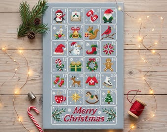 Christmas Advent Calendar Cross Stitch Pattern PDF, 24 Day Countdown Sampler