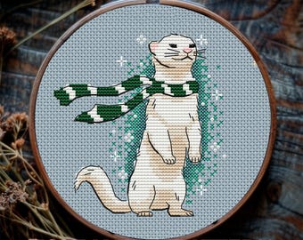 Whimsical Ferret Cross Stitch Pattern PDF, Cottagecore Embroidery, Woodland Animal Cross Stitch, Small Fantasy Pattern, Magic Forest