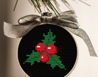 Kerstboomornament kruissteek, kersthuisdecoratie, borduur kersthulstbes, kruissteekornamentpatroon pdf