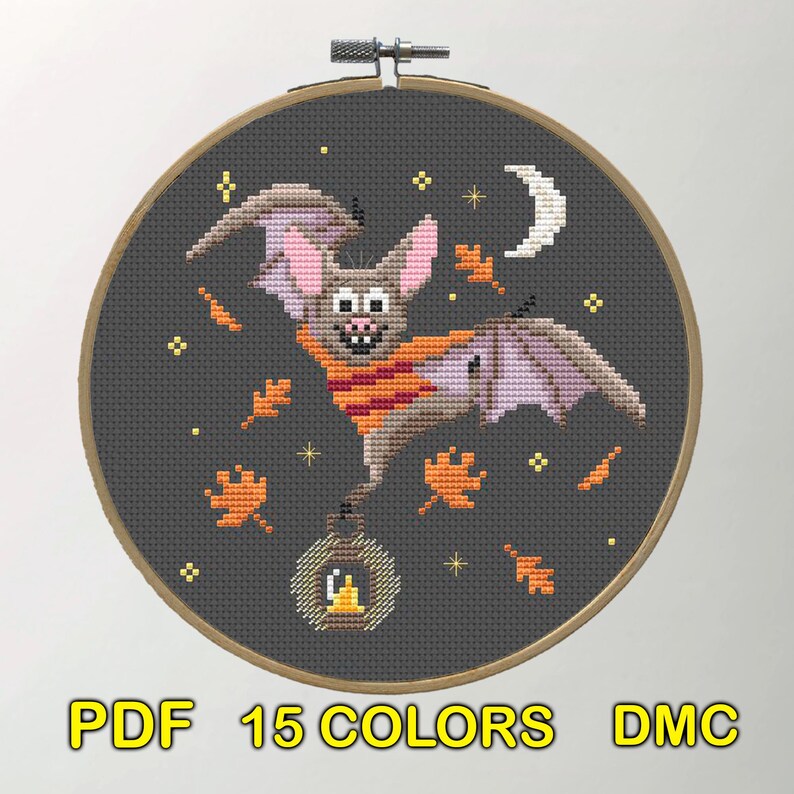 Fall Bat Cross Stitch Pattern, Cute Halloween Ornament PDF Chart ...
