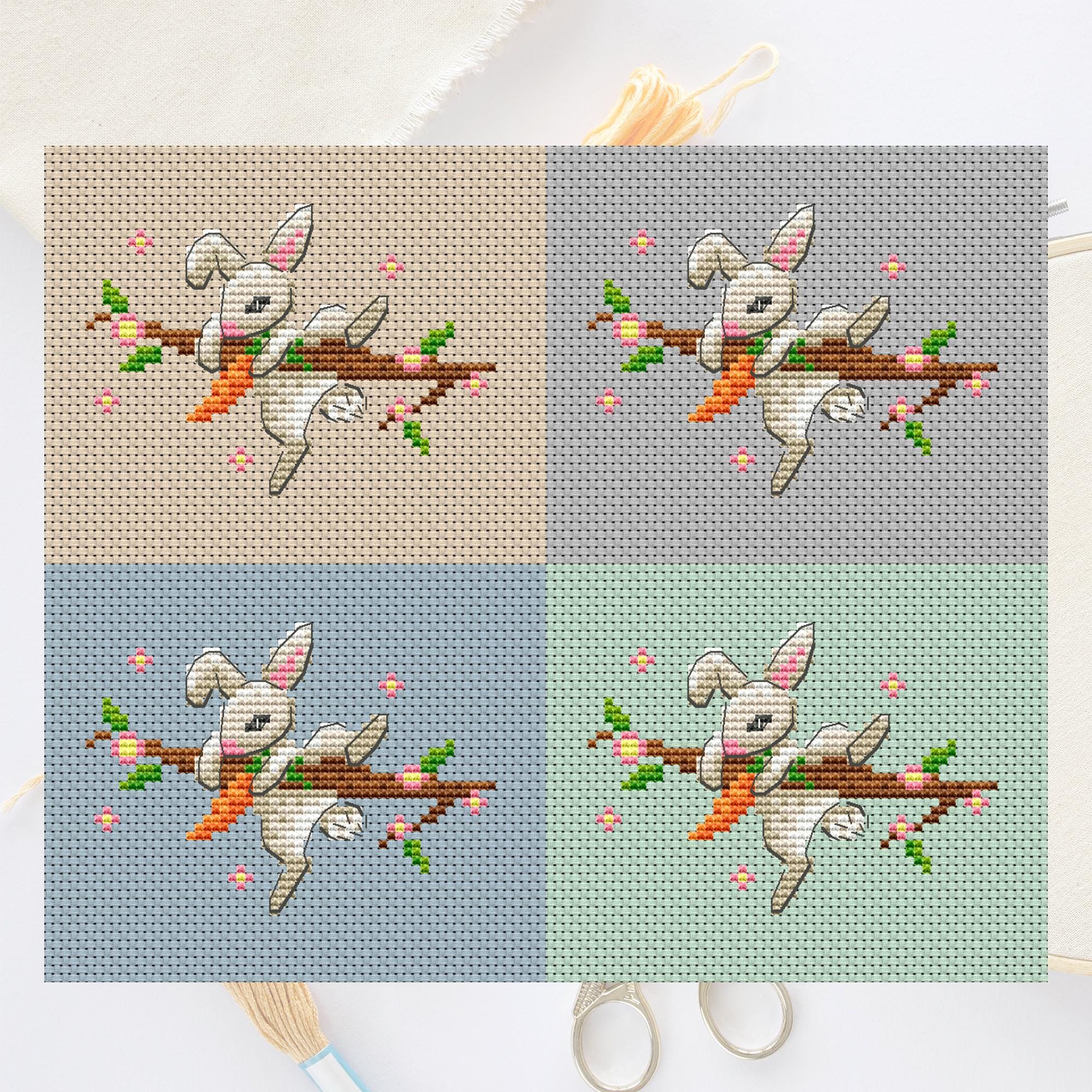 Easter Bunny Cross Stitch Pattern PDF, Floral Branch Rabbit ...