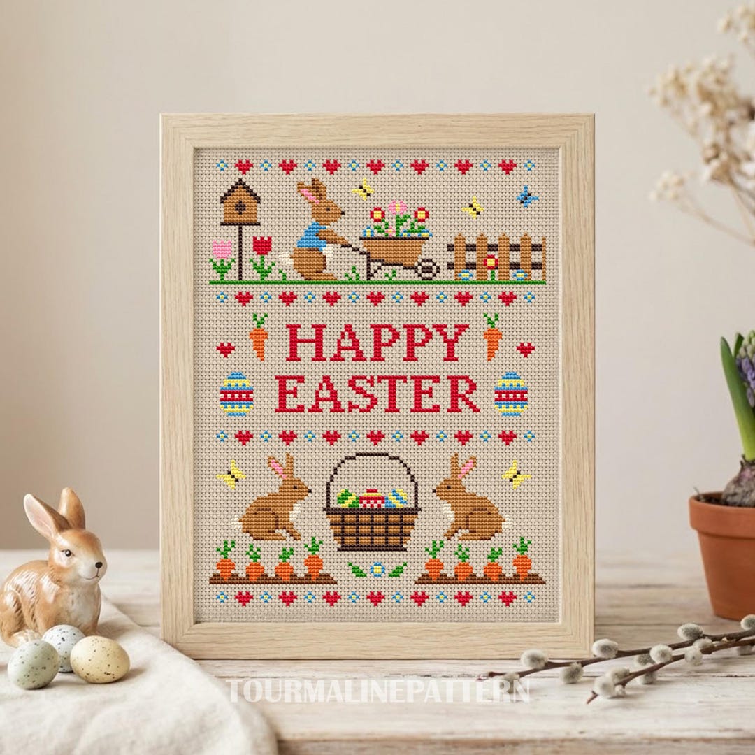 Primitive Easter Sampler Cross Stitch Pattern: Folk Art Hare (PDF ...