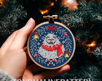 Christmas Yeti Cross Stitch PDF, Scary Folk Monster Mini Ornament Pattern, Dark Holiday Tree Decor