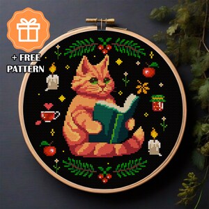 Ginger Cat Reading Book Cross Stitch Pattern: Cozy Bookish Decor (PDF)
