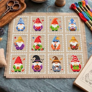 Monthly Gnomes Cross Stitch PDF — 12 Seasons Bundle Pattern