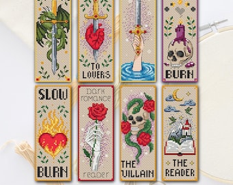 Fantasy Book Tropes Cross Stitch Bookmark Bundle - Enemies to Lovers, Slow Burn, Dark Romance Patterns, Dragons (PDF)