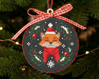 Fox Cross Stitch PDF Pattern, Christmas Gift for Fox Lover, Holiday Woodland Ornament