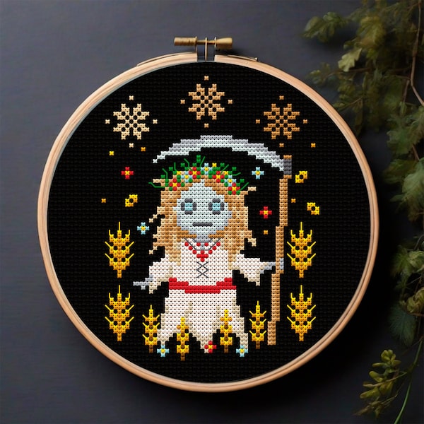 Lady Midday, Goblincore Cross Stitch Pattern PDF, Witchy Cross Stitch Pattern, Creepy Cute Cross Stitch, Forestcore Fantasy Embroidery