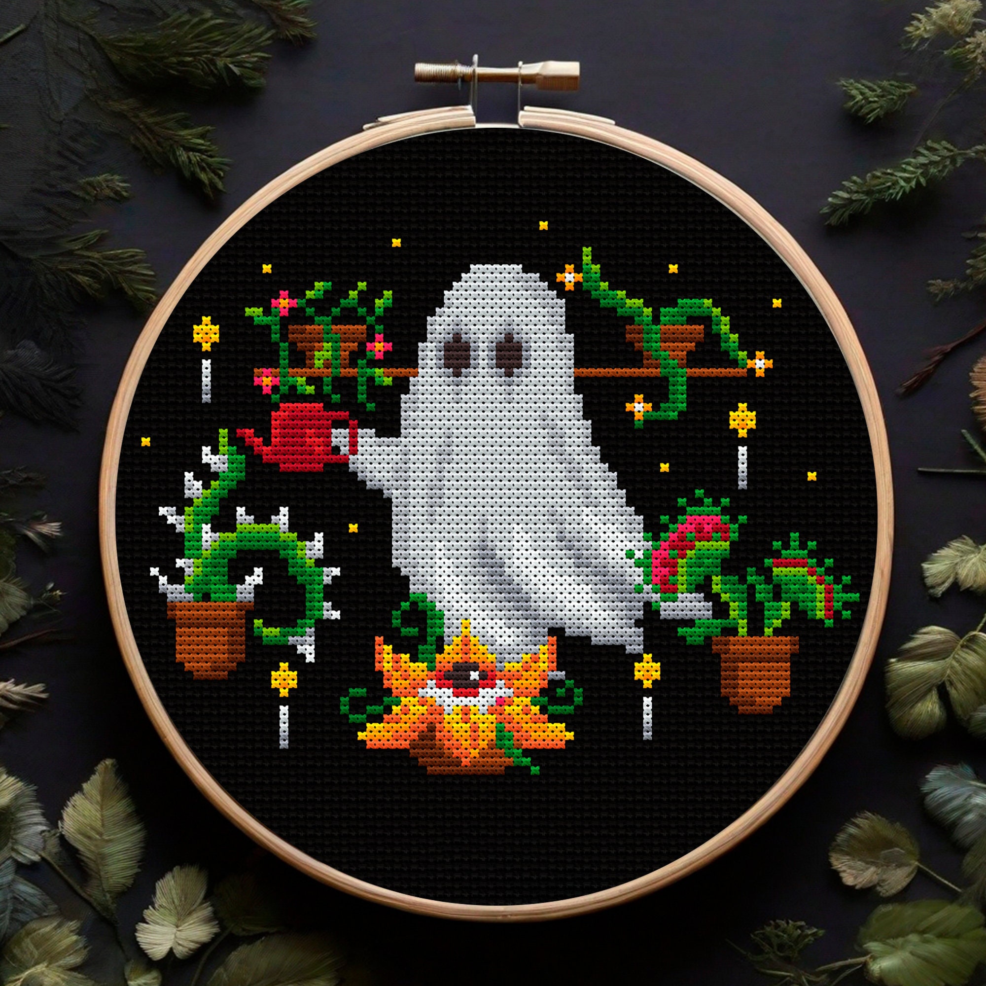 Ghost Stitching Pattern Ghost Gardener Cross Stitch Pattern PDF Dark Garden Cross Stitch Cute ...