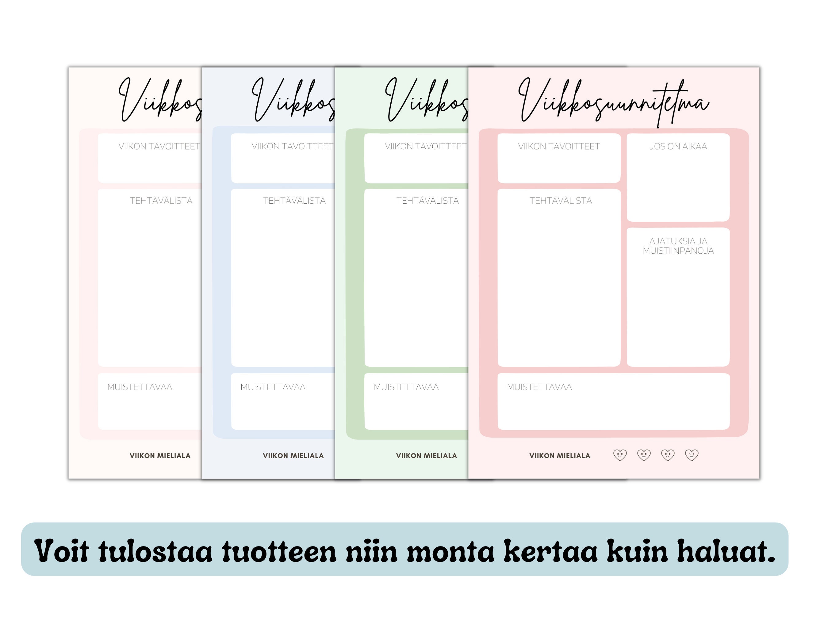 Tulostettava Viikkosuunnitelma Suomenkielinen Etsy Finland