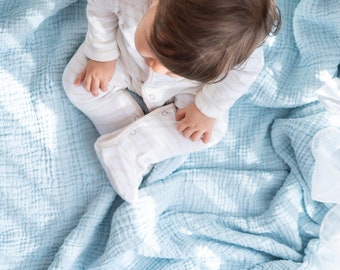 Baby Blue Muslin Blanket: 100% Cotton Reversible Bedspread, Sofa Throw