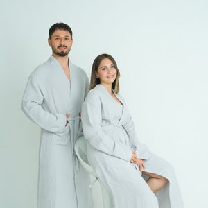 Muslin Kimono Robe, Robes for Women,Pure Cotton Bathrobe, Lightweight Dressing Gown,Soft Bathrobe, Turkish Luxury Bathrobe Pocket image 1