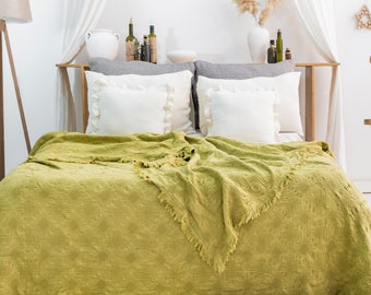 Oil Green Muslin Blanket: Pure Cotton Gauze Bedspread - King
