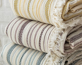 Striped Muslin Blanket Twin and Queen Size – 100% Cotton Bedspread