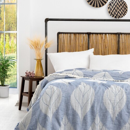 4 Layers 100 Cotton Muslin Blanket King Blue Bedspread Soft Etsy