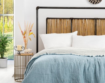 Muslin Soft Blanket Denim Blue Reversible Bedspread,All-Season Bedding,Twin, Queen, King Sizes + Shams