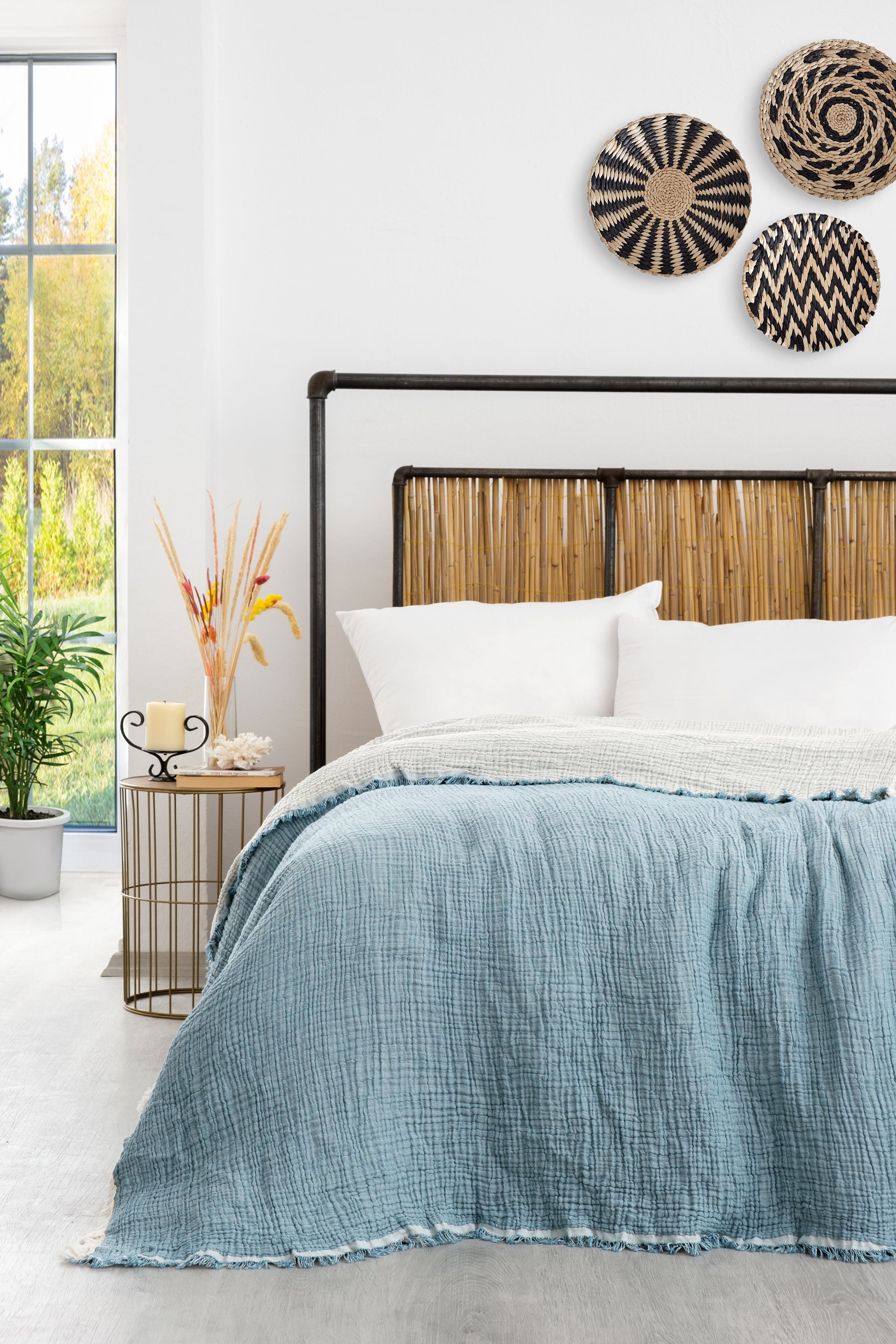 Dessus De Lit Inachevé – Mélange Denim Et Plaid – Fait Main US – 53,5 X 72,5