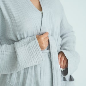 Muslin Kimono Robe, Robes for Women,Pure Cotton Bathrobe, Lightweight Dressing Gown,Soft Bathrobe, Turkish Luxury Bathrobe Pocket image 4