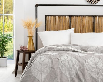 Organic Cotton Muslin Blanket King - Jacquard Weave Reversible Bedspread