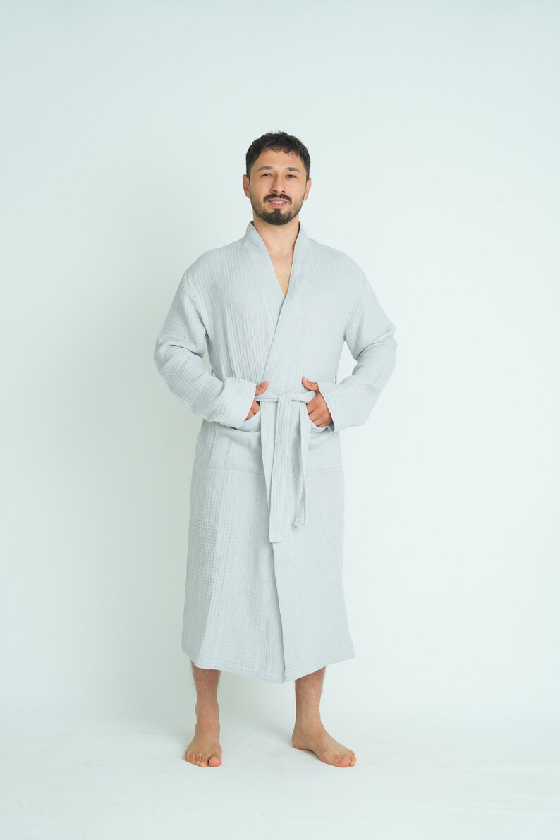 Muslin Kimono Robe, Robes for Women,Pure Cotton Bathrobe, Lightweight Dressing Gown,Soft Bathrobe, Turkish Luxury Bathrobe Pocket image 7