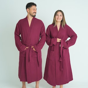 100% Cotton Robe, Muslin Bathrobe Soft, Unisex Gauze Long Robe, Kimono Pockets, 4 Layers Lightweight Muslin Robe, Turkish Robe