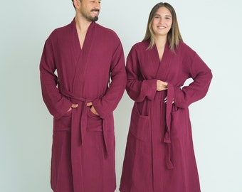 Muslin Robe: 100% Cotton Gauze Kimono, Lightweight 4-Layer Bathrobe