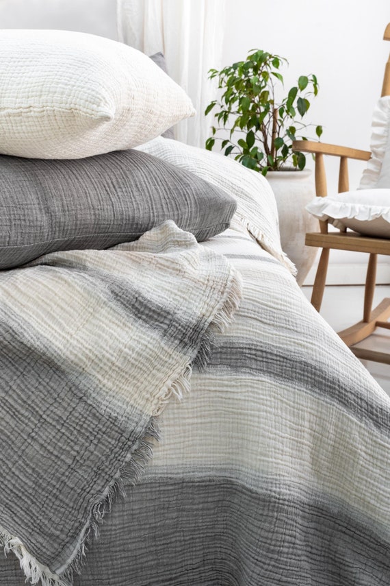 100% Cotton Striped Blanket Queen Colorful Bedspread Muslin Reversible  Coverlet Turkish High Quality Sofa Throw Soft Bed Cover