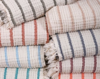 Soft Muslin Baby Blanket: 4-Layer Cotton Gauze, Striped Reversible Blanket (40x47'')