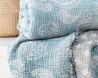 King Size Muslin Bedspread: 100% Cotton Paisley Blanket, Reversible Royal Coverlet