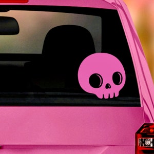 Hot Pink Cutie Skull Vinyl Decal | Neon Goth Emo Car Window Adhesive Vinyl Sticker | Cybergoth Punk Kawaii Skull Decal |