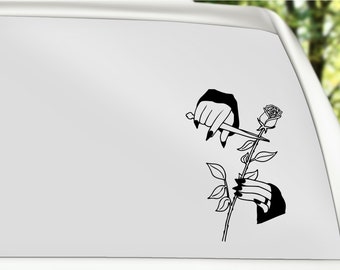 Morticia Addams Rose Vinyl Decal | Creepy Spooky Goth Car Window Sticker | Addams Family Morticia Flower Adhesive Vinyl Sticker |