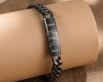 Bracelet chaîne noire pour homme : acier inoxydable gravé personnalisé – Cadeau pour lui, mari, papa, petit ami – Chaîne gourmette