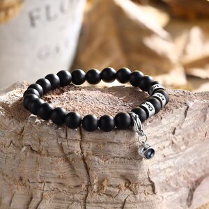 Bracelet With Picture Inside: Custom Black Beads Photo Bracelet, Men Name Bracelet, Personalized Photo Bracelet, Bracelet With Picture In It