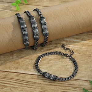 Pulsera de cadena curva negra: Aniversario personalizado, Regalo de cumpleaños para marido/papá, Pulsera grabada para hombre, Pulsera con nombre personalizado para hombre