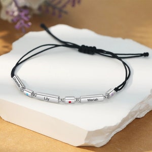 Pulsera de piedra de nacimiento unisex - pulsera de cordón - pulsera personalizada para mamá / papá - pulsera de cuerda negra - regalo personalizado para ella y él
