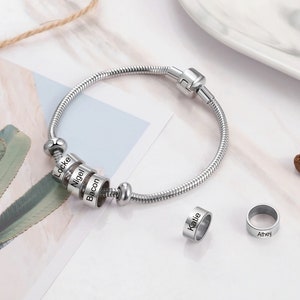 Pulsera con dijes para madres: Pulsera para madres, regalo personalizado para mamá, esposa - Pulsera con dijes de plata para nueva mamá - Pulsera con nombre grabado