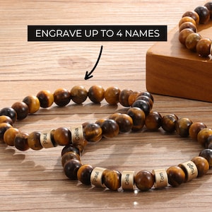 Pulsera de ojo de tigre - pulsera de piedra de ojo de tigre para hombre y mujer - pulsera de tigre de ojo personalizada -regalo único para él y ella - pulsera de nombre