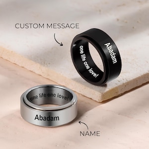 Fidget Ring: Personalized Spinner Ring in Silver / Black, Anxiety Rings for Women & Men, Engraved Ring, Custom Engraved Name Ring