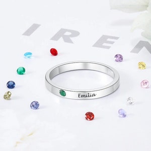 Anillo personalizado con nombre de piedra de nacimiento - Anillo de madre apilable personalizable con 2,3,4 piedras - Regalo para mamá, diciembre y noviembre, oro plateado