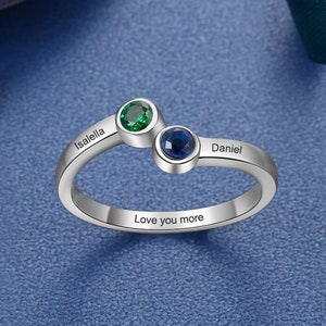 Mothers Ring with 2 Birthstones, Custom Name Ring for Mom, Stackable Birthstone Ring, Personalized Mom Jewelry, Two Stone Ring with Names
