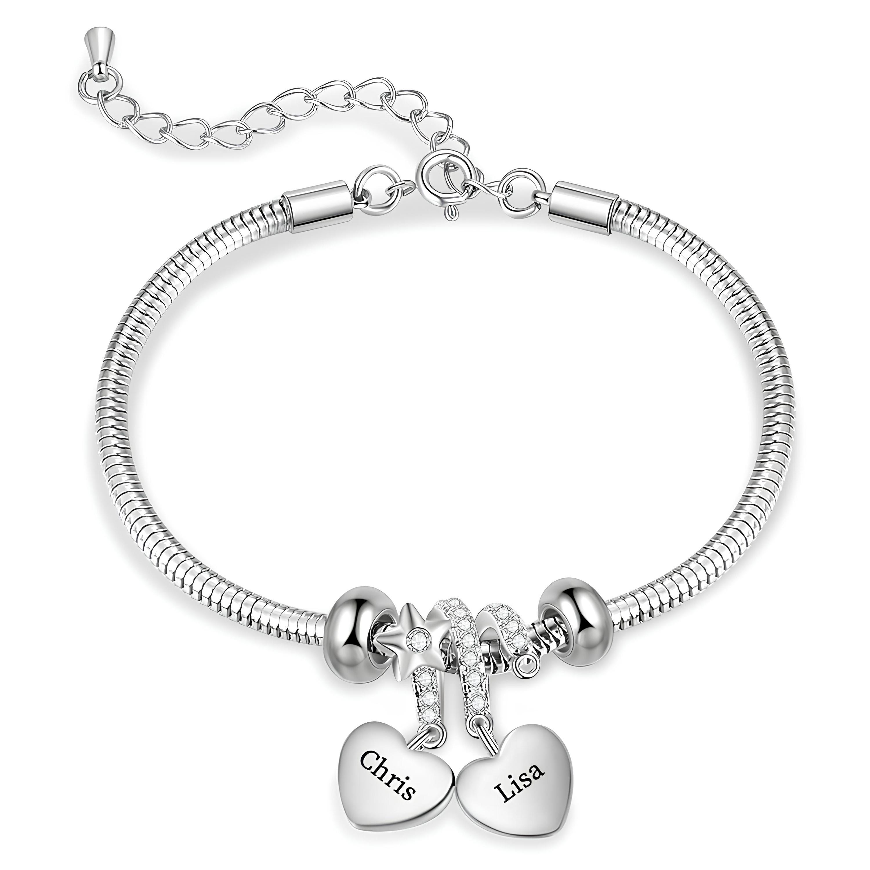 INBLUE Bracciale Personalizzato Con Cuore E Pietra Portafortuna – Catena Serpente Acciaio 316L - 3