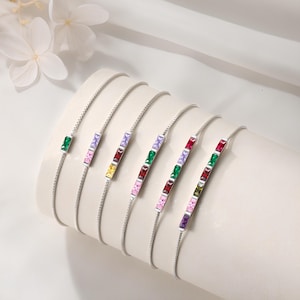 Pulsera con piedra de nacimiento: joyería de plata con piedra de nacimiento, pulsera con piedra de nacimiento familiar, pulsera baguette con piedra de nacimiento personalizada para madres, regalo para ella
