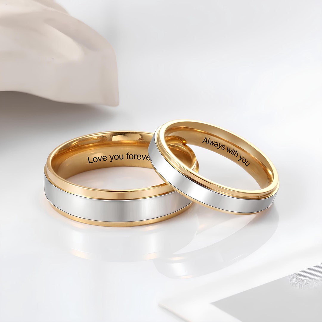 His and Hers Matching Wedding Bands Set: Personalized Silver Gold