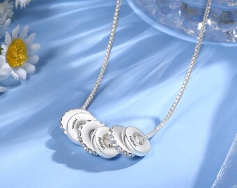 Engraved Name Necklace for Mom, Custom Circle Charm Necklace with Kids Names, Gift for Wife, Personalized Jewelry for Her, Name Tag Necklace